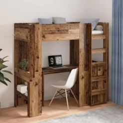 Loft Bedframe met Bureau Oudhout 75 x 190 cm Bewerkt hout>vidaXL Outlet