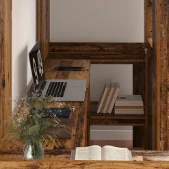 Loft Bedframe met Bureau Oudhout 75 x 190 cm Bewerkt hout><noscript><img width=