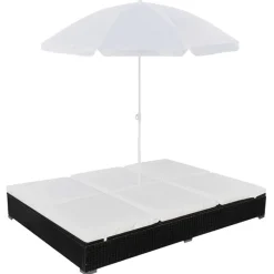 Tuinmeubelen*vidaXL Loungebed met parasol poly rattan Zwart