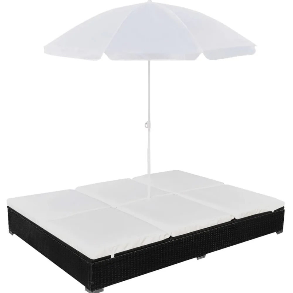 Tuinmeubelen*vidaXL Loungebed met parasol poly rattan Zwart