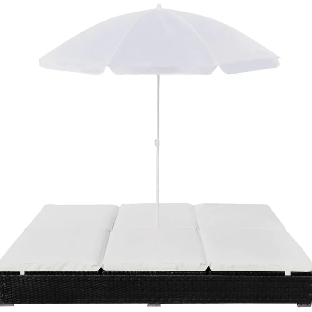 Tuinmeubelen*vidaXL Loungebed met parasol poly rattan Zwart