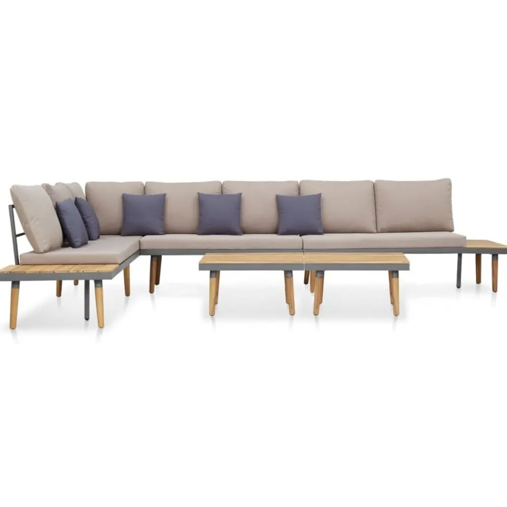 Loungeset 7-zits met kussens massief acaciahout bruin>vidaXL Clearance