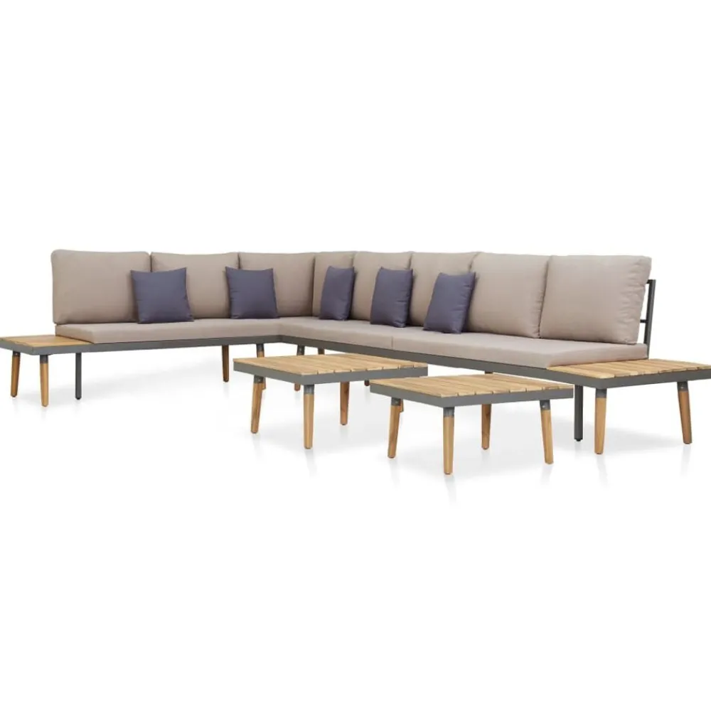 Loungeset 7-zits met kussens massief acaciahout bruin>vidaXL Clearance