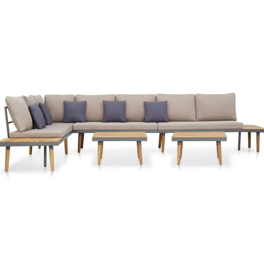 Loungeset 7-zits met kussens massief acaciahout bruin>vidaXL Clearance