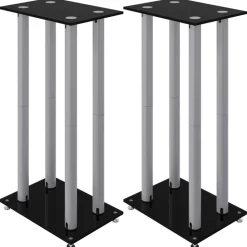 Elektronica*vidaXL Luidsprekerstandaards 2 st 4 pijlers gehard glas zwart zilver Zwart en zilver