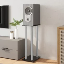 Elektronica*vidaXL Luidsprekerstandaards 2 st 4 pijlers gehard glas zwart zilver Zwart en zilver