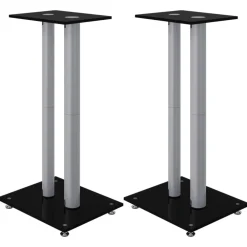 Elektronica*vidaXL Luidsprekerstandaards 2 st 2 pijlers gehard glas zwart zilver