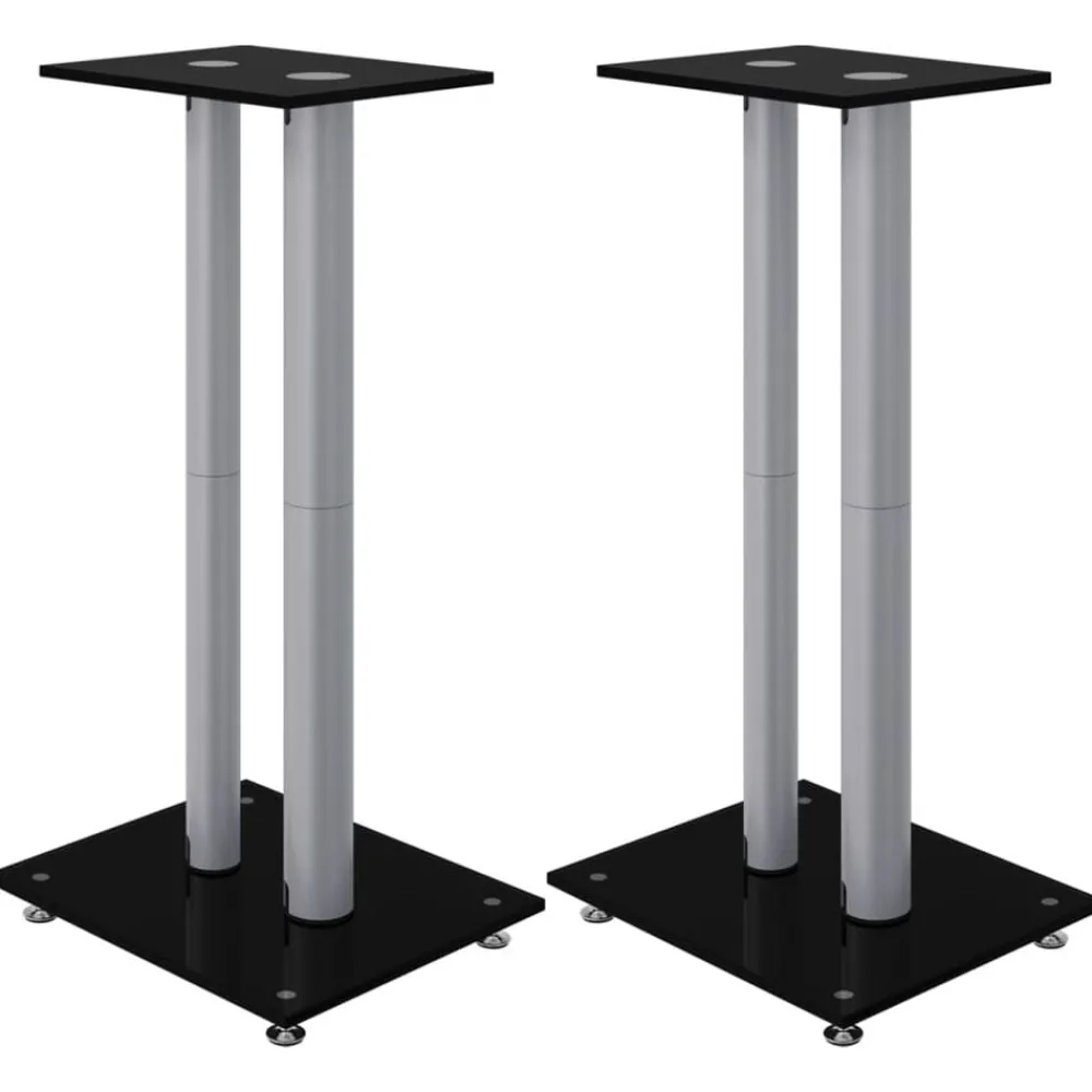 Elektronica*vidaXL Luidsprekerstandaards 2 st 2 pijlers gehard glas zwart zilver