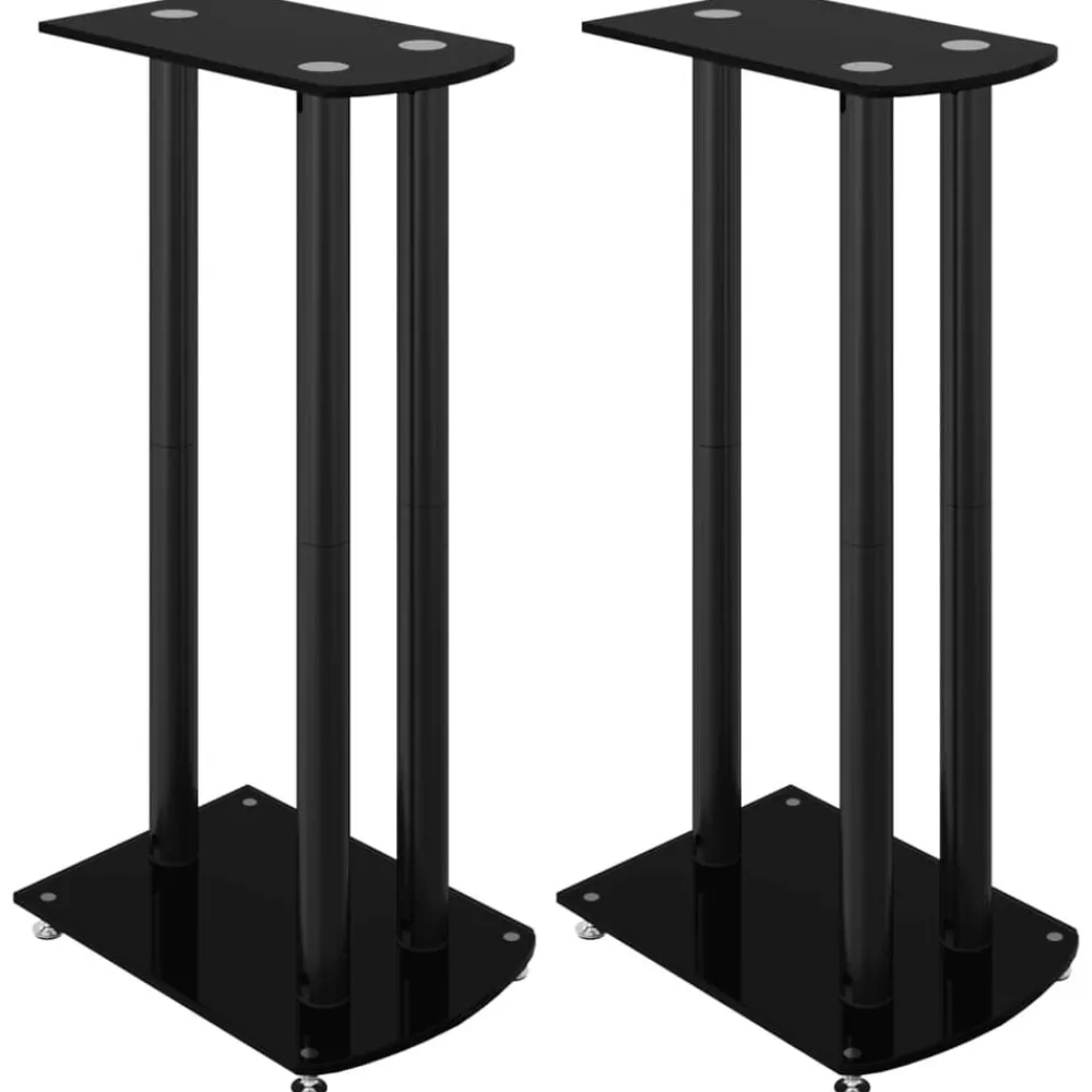 Elektronica*vidaXL Luidsprekerstandaards 2 st 3 pijlers gehard glas Zwart