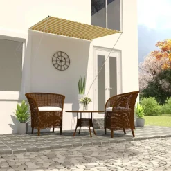 Tuin & Gazon*vidaXL Luifel uittrekbaar 150x150 cm Geel en wit