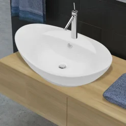Luxe wastafel met overloop en kraangat ovaal keramiek>vidaXL