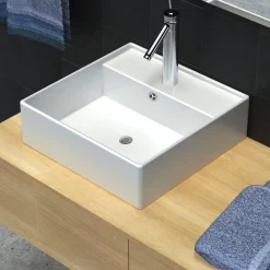 Luxe wastafel met overloop en kraangat vierkant keramiek 41x41 cm>vidaXL Hot