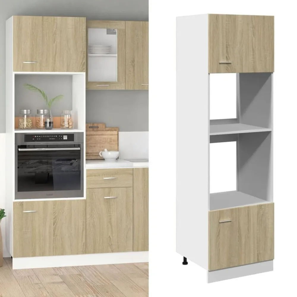 Kasten & Opbergmeubelen*vidaXL Magnetronkast Lyon 60x57x207 cm bewerkt hout kleurig Sonoma eiken