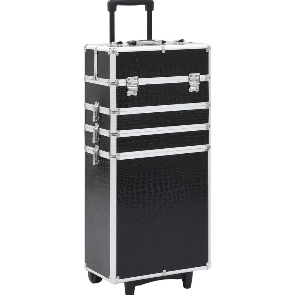 Make-up trolley aluminium zwart met krokodillenpatroon>vidaXL Clearance