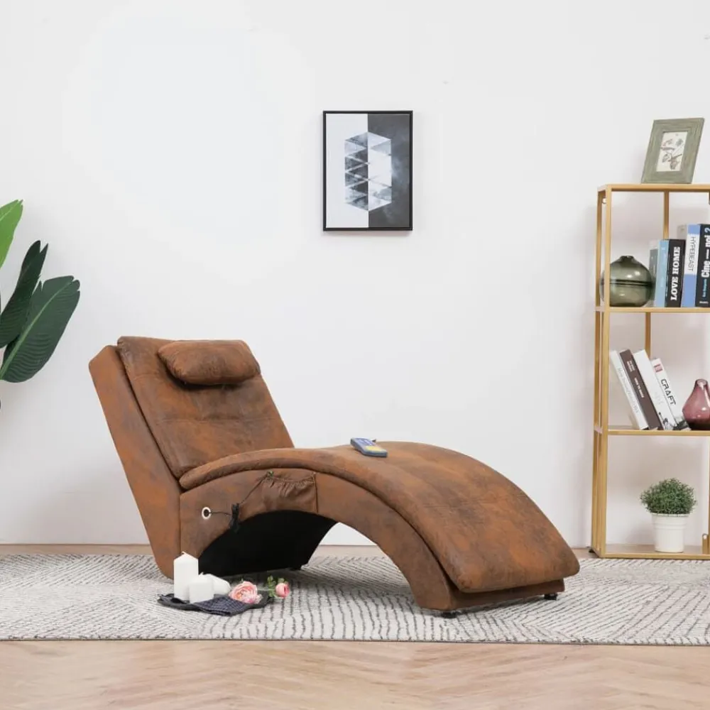Stoelen*vidaXL Massage chaise longue met kussen kunstsuède Bruin