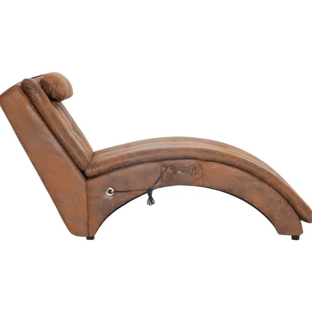 Stoelen*vidaXL Massage chaise longue met kussen kunstsuède Bruin