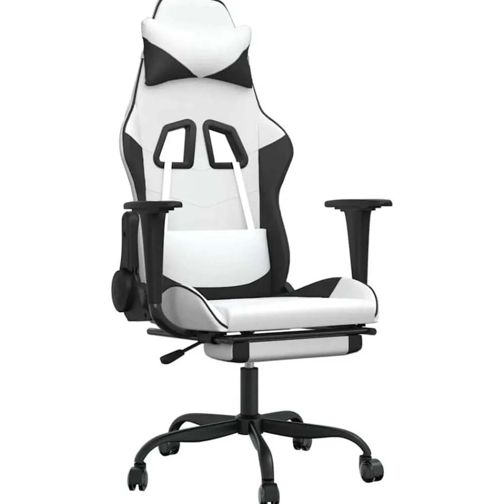 Massage gamestoel met voetensteun kunstleer zwart en wit>vidaXL Outlet