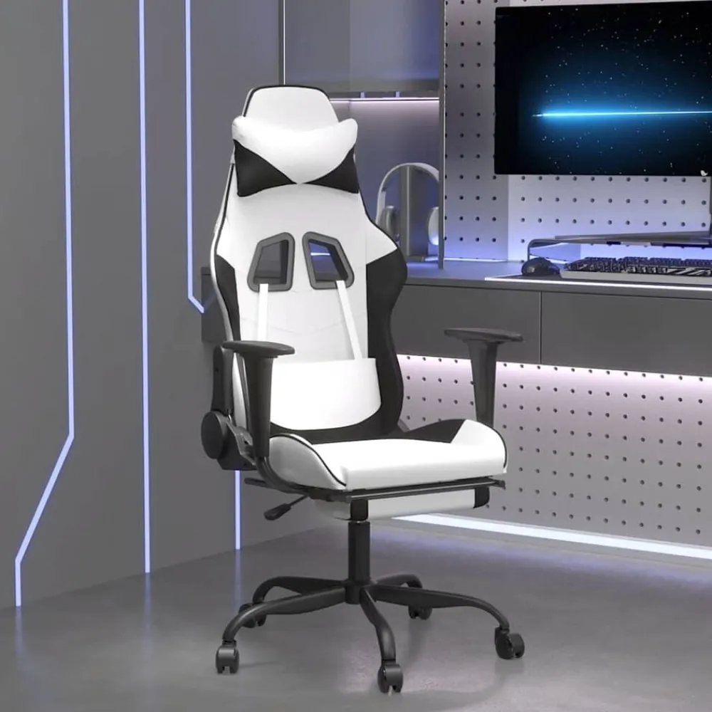 Massage gamestoel met voetensteun kunstleer zwart en wit>vidaXL Outlet