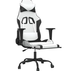 Massage gamestoel met voetensteun kunstleer zwart en wit><noscript><img width=