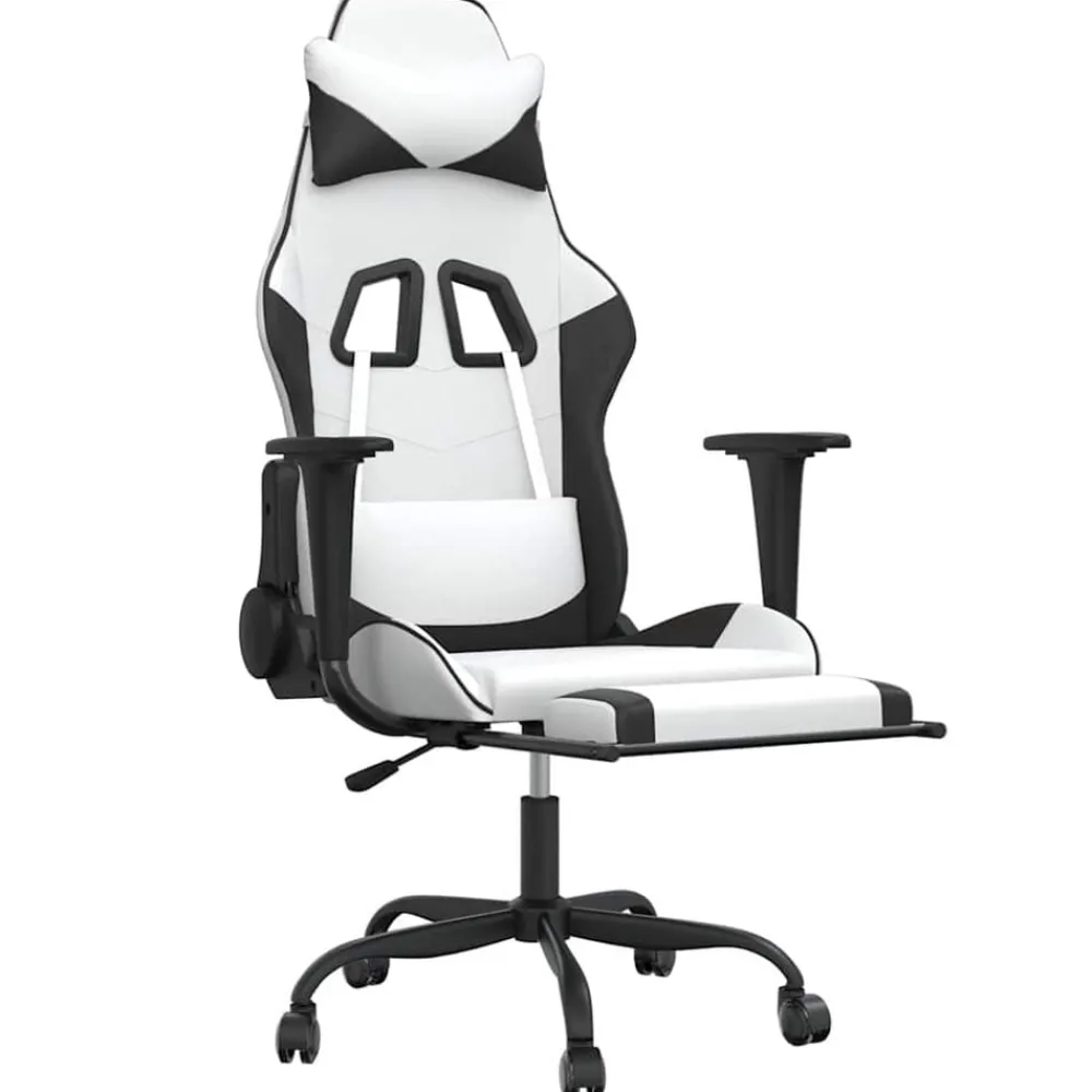 Massage gamestoel met voetensteun kunstleer zwart en wit>vidaXL Outlet