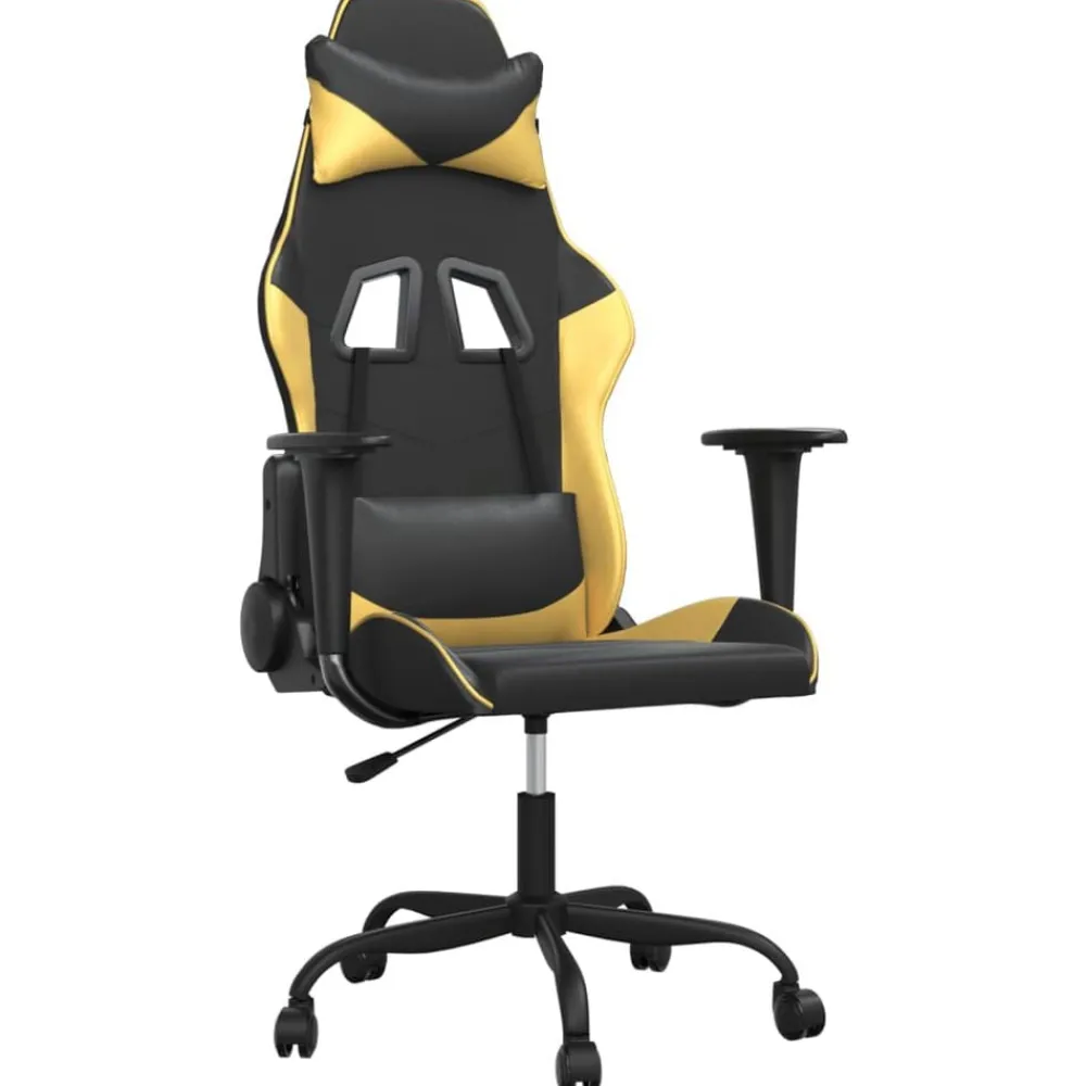 Stoelen*vidaXL Massage gamestoel kunstleer kleurig Zwart en goud