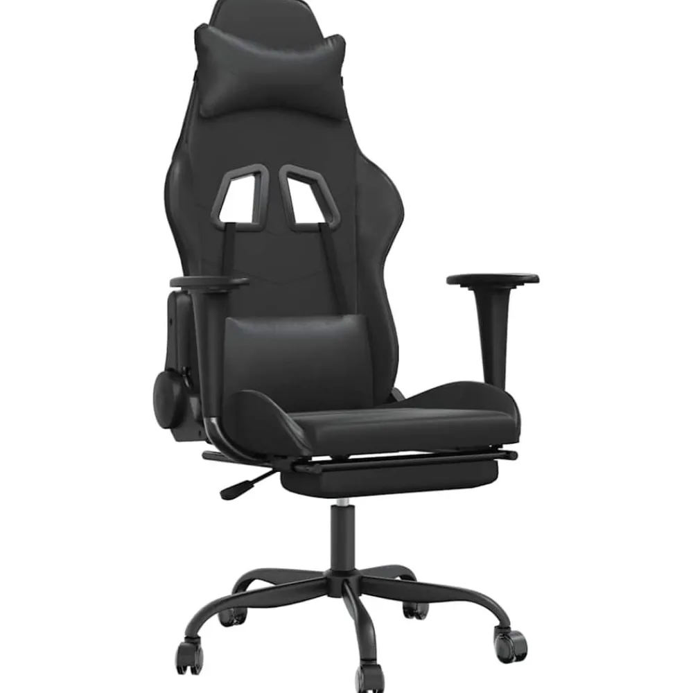Stoelen*vidaXL Massage gamestoel met voetensteun kunstleer Zwart