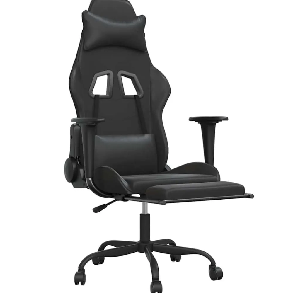 Stoelen*vidaXL Massage gamestoel met voetensteun kunstleer Zwart