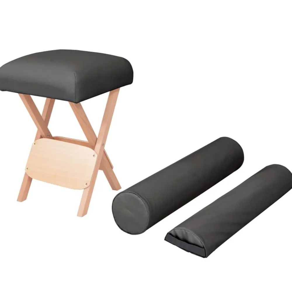 Uiterlijk & Gezondheid*vidaXL Massagekruk met 12 cm dikke zitting 2 bolsters inklapbaar Zwart