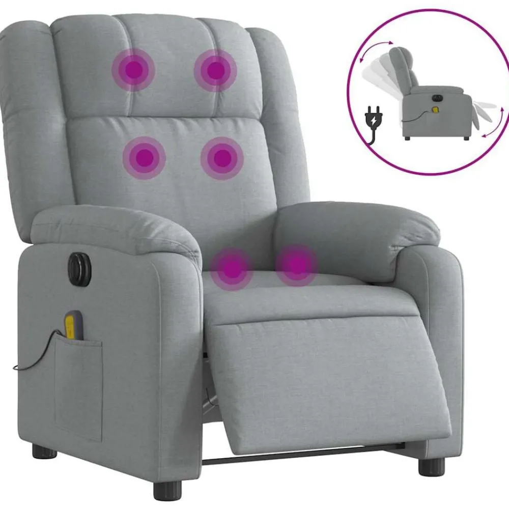 Stoelen*vidaXL Massagestoel elektrisch verstelbaar stof Lichtgrijs