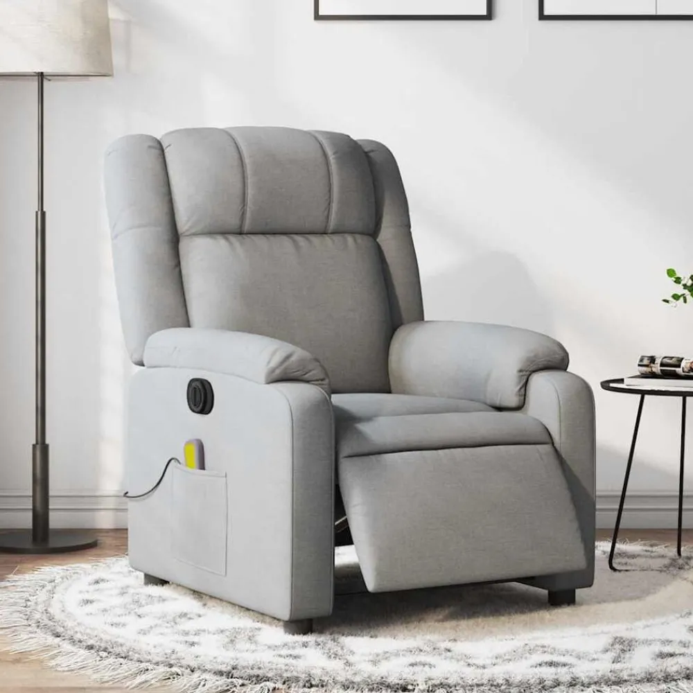 Stoelen*vidaXL Massagestoel elektrisch verstelbaar stof Lichtgrijs
