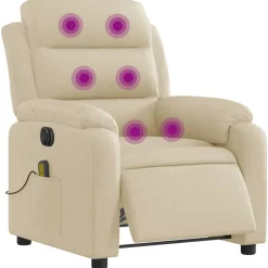 Massagestoel elektrisch verstelbaar stof crèmekleurig><noscript><img width=