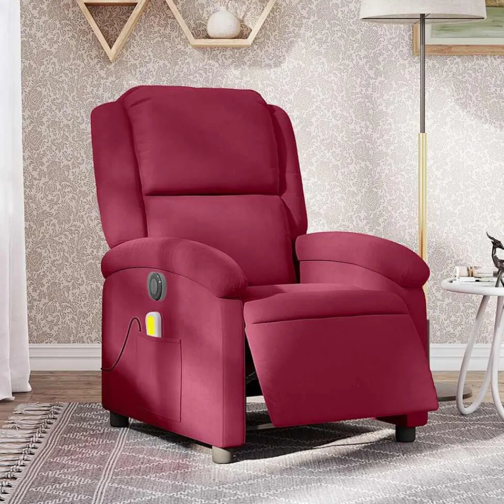 Stoelen*vidaXL Massagestoel elektrisch verstelbaar fluweel Wijnrood