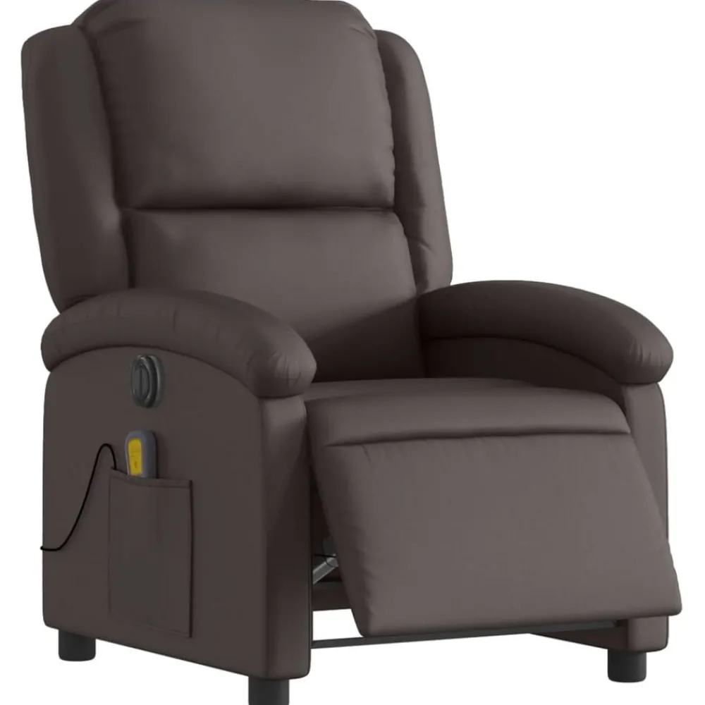 Stoelen*vidaXL Massagestoel elektrisch verstelbaar echt leer Donkerbruin