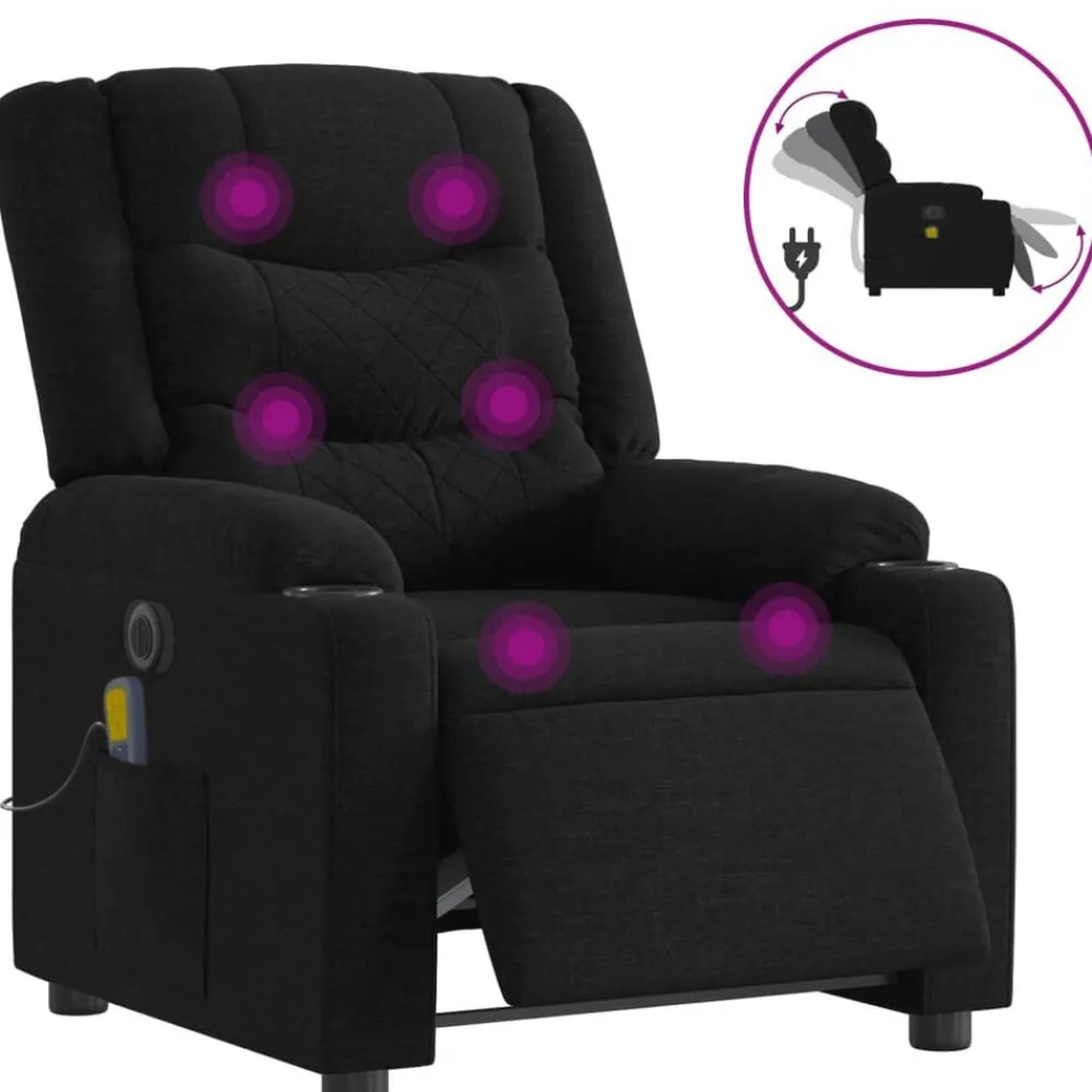 Stoelen*vidaXL Massagestoel elektrisch verstelbaar stof Zwart