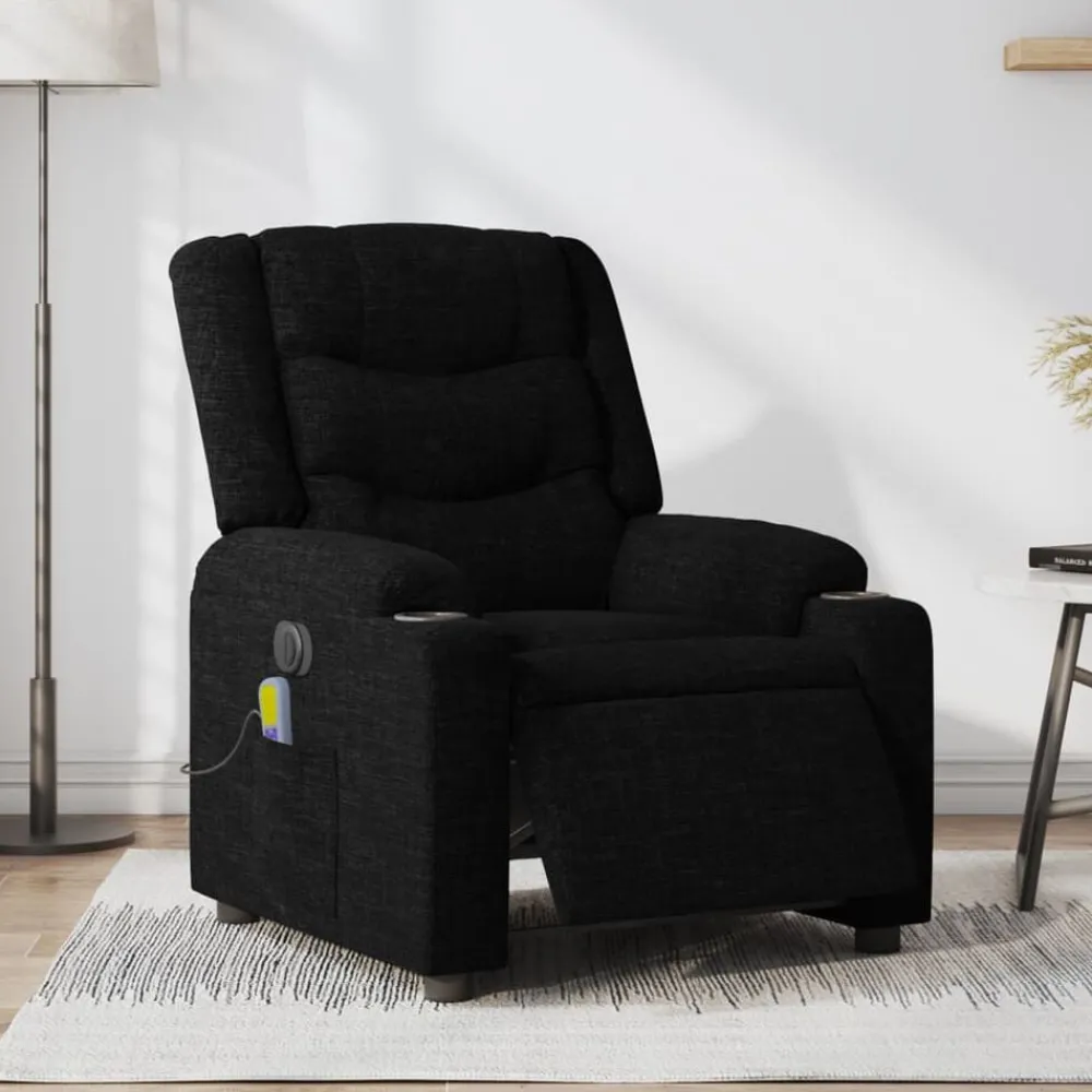 Stoelen*vidaXL Massagestoel elektrisch verstelbaar stof Zwart