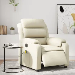 Stoelen*vidaXL Massagestoel verstelbaar elektrisch kunstleer crèmekleurig Cr&egrave;me