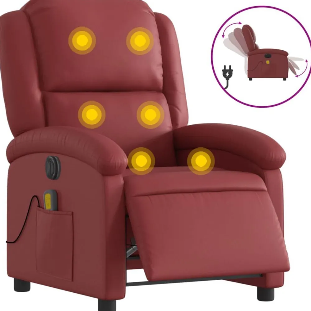 Stoelen*vidaXL Massagestoel verstelbaar elektrisch kunstleer Wijnrood