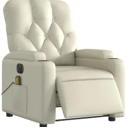 Stoelen*vidaXL Massagestoel verstelbaar elektrisch kunstleer crèmekleurig Cr&egrave;me
