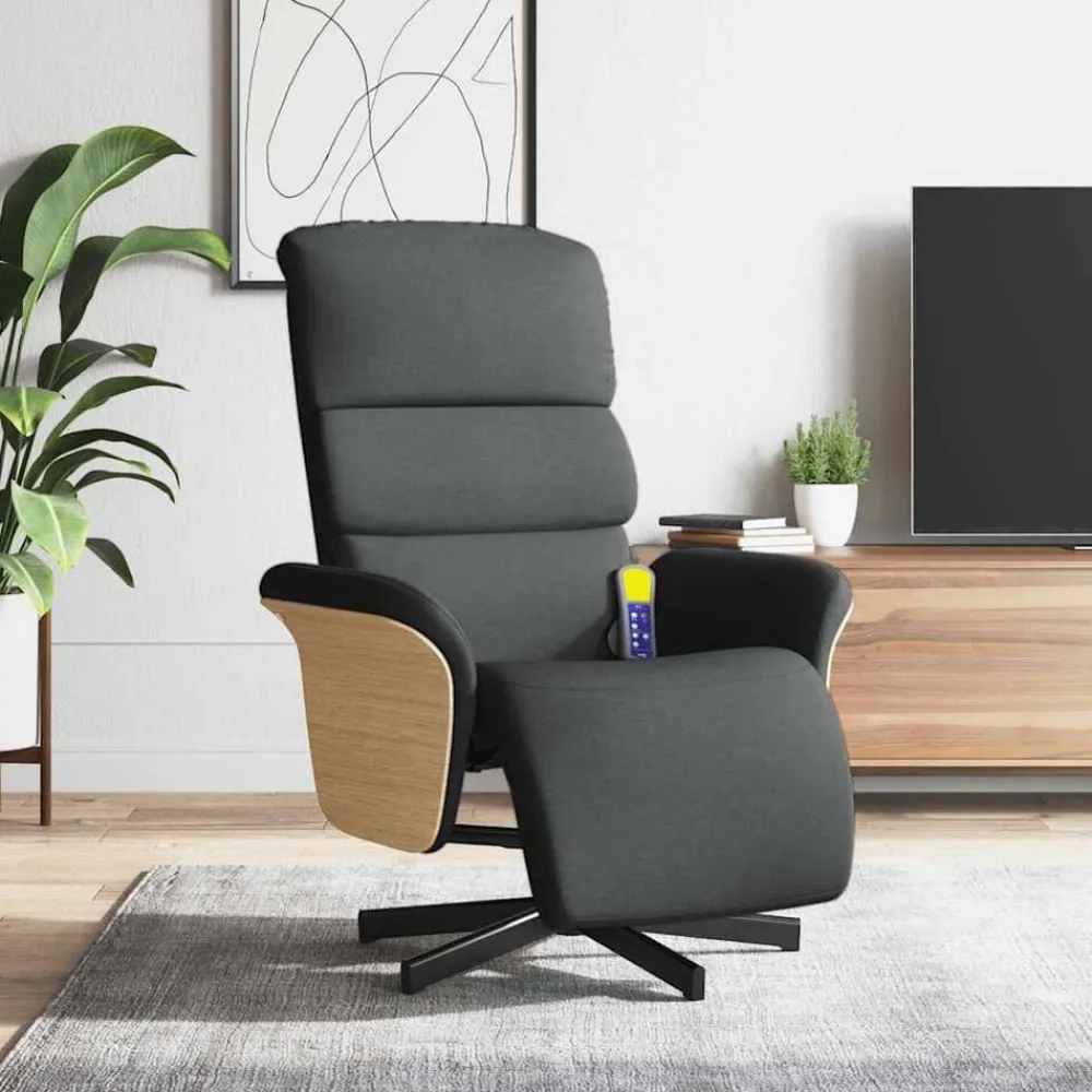 Stoelen*vidaXL Massagestoel verstelbaar met voetensteun stof Donkergrijs