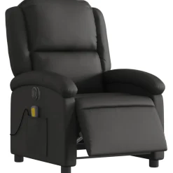 Stoelen*vidaXL Massagestoel verstelbaar elektrisch echt leer Zwart