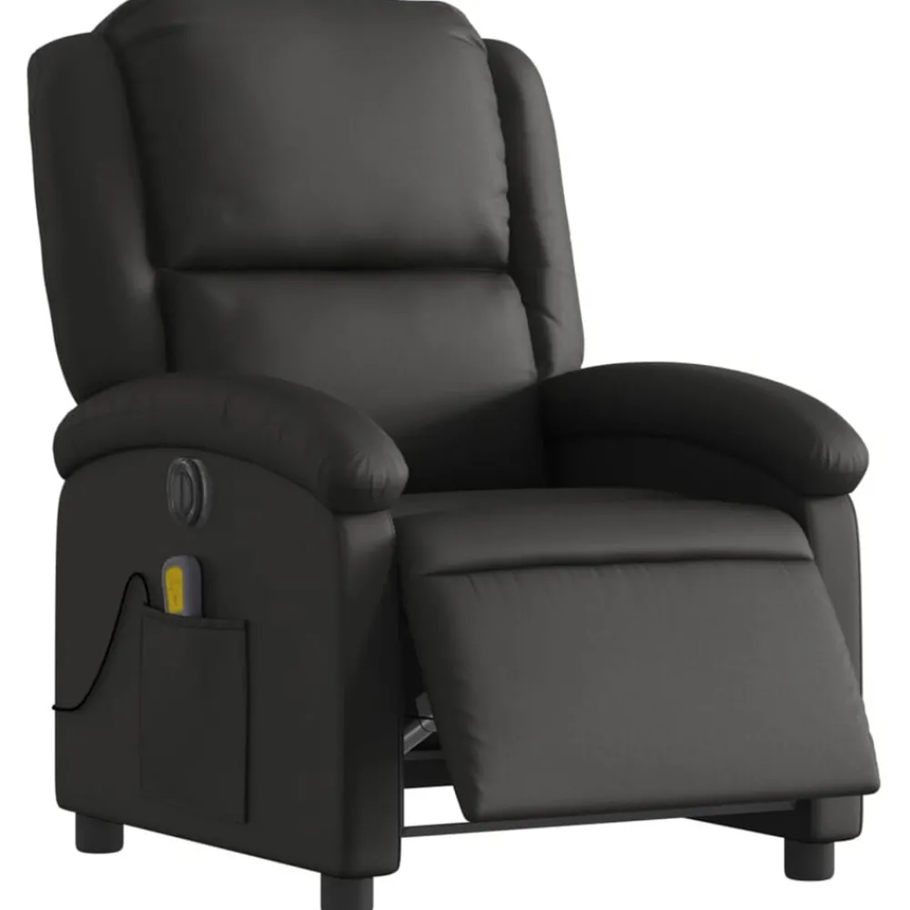 Stoelen*vidaXL Massagestoel verstelbaar elektrisch echt leer Zwart