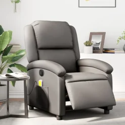 Stoelen*vidaXL Massagestoel verstelbaar elektrisch echt leer Grijs