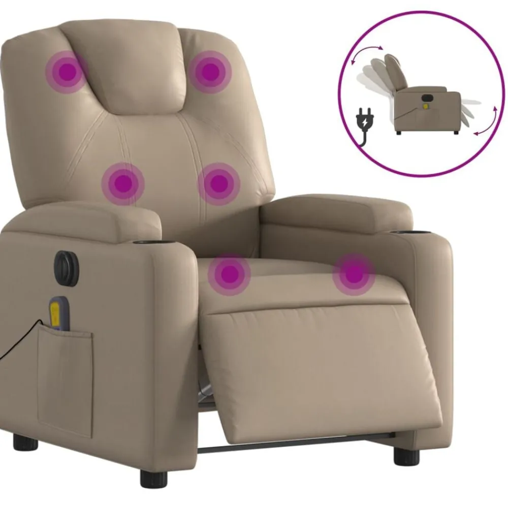 Stoelen*vidaXL Massagestoel verstelbaar elektrisch kunstleer kleurig Cappuccino