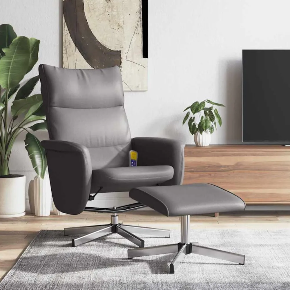 Stoelen*vidaXL Massagestoel verstelbaar met voetenbankje kunstleer Grijs