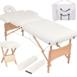 Uiterlijk & Gezondheid*vidaXL Massagetafel- en krukset inklapbaar 2 zones 10 cm dik Wit