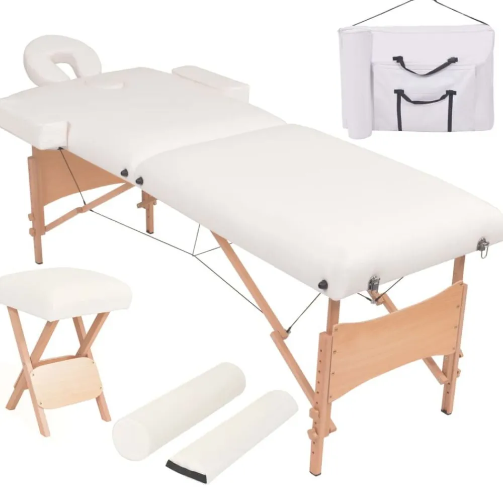 Uiterlijk & Gezondheid*vidaXL Massagetafel- en krukset inklapbaar 2 zones 10 cm dik Wit