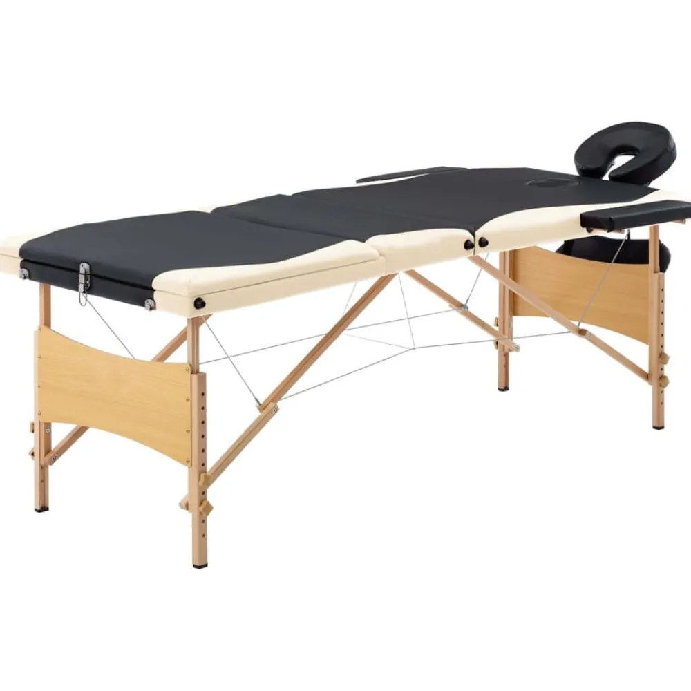 Uiterlijk & Gezondheid*vidaXL Massagetafel inklapbaar 3 zones hout Zwart en beige