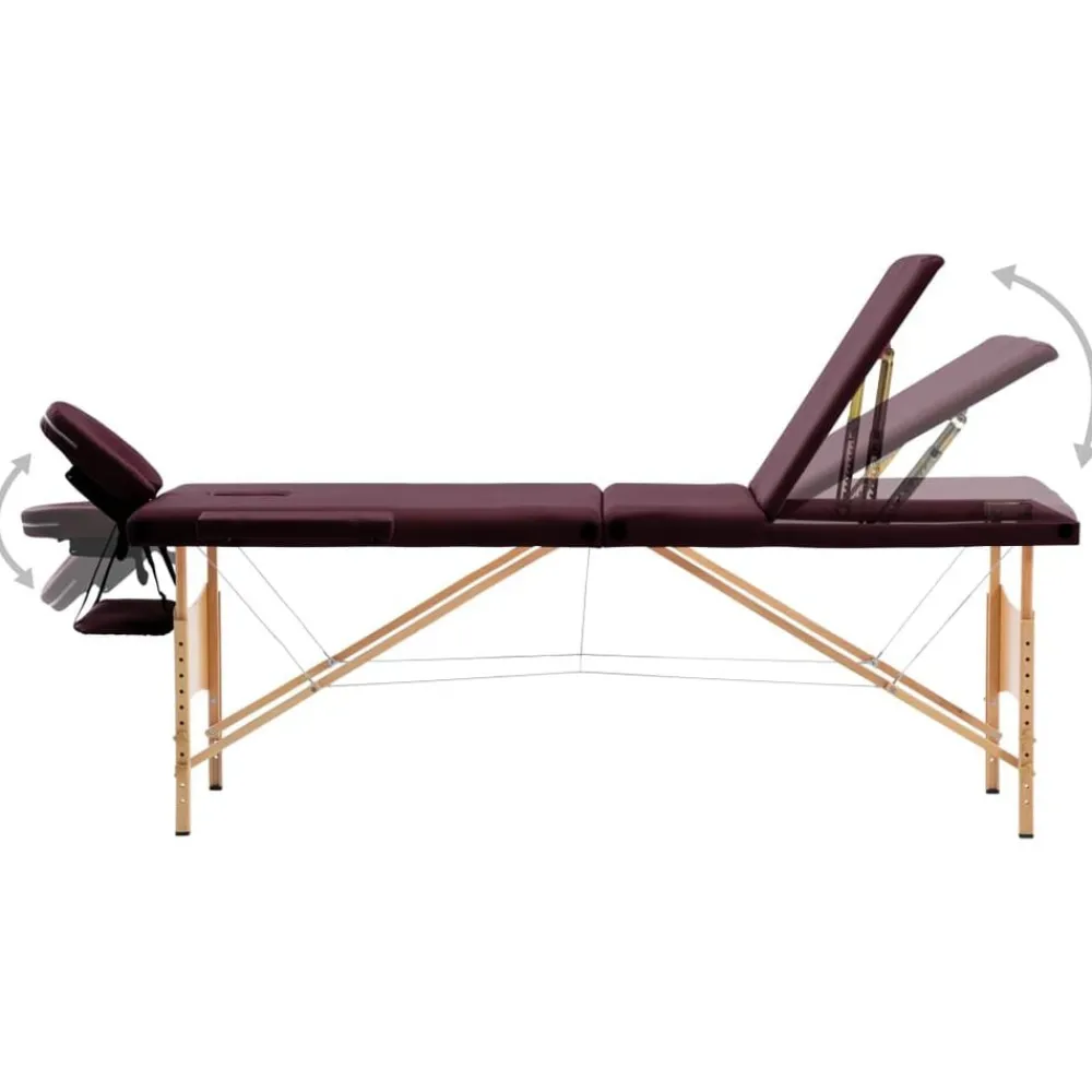 Uiterlijk & Gezondheid*vidaXL Massagetafel inklapbaar 3 zones hout Wijnpaars