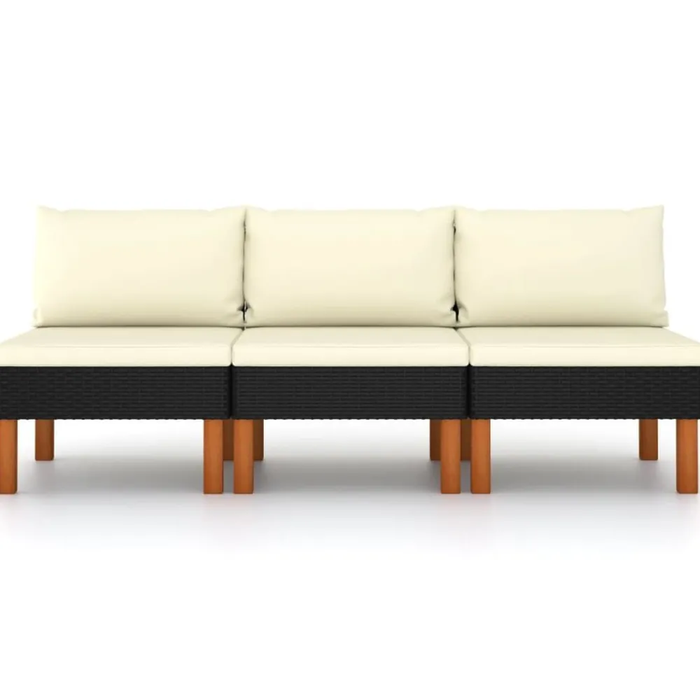 Middenbanken 3 st poly rattan en massief eucalyptushout>vidaXL New