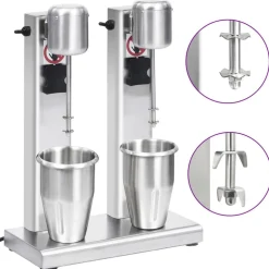 Milkshake mixer met dubbele bekers roestvrij staal 2 L>vidaXL Sale